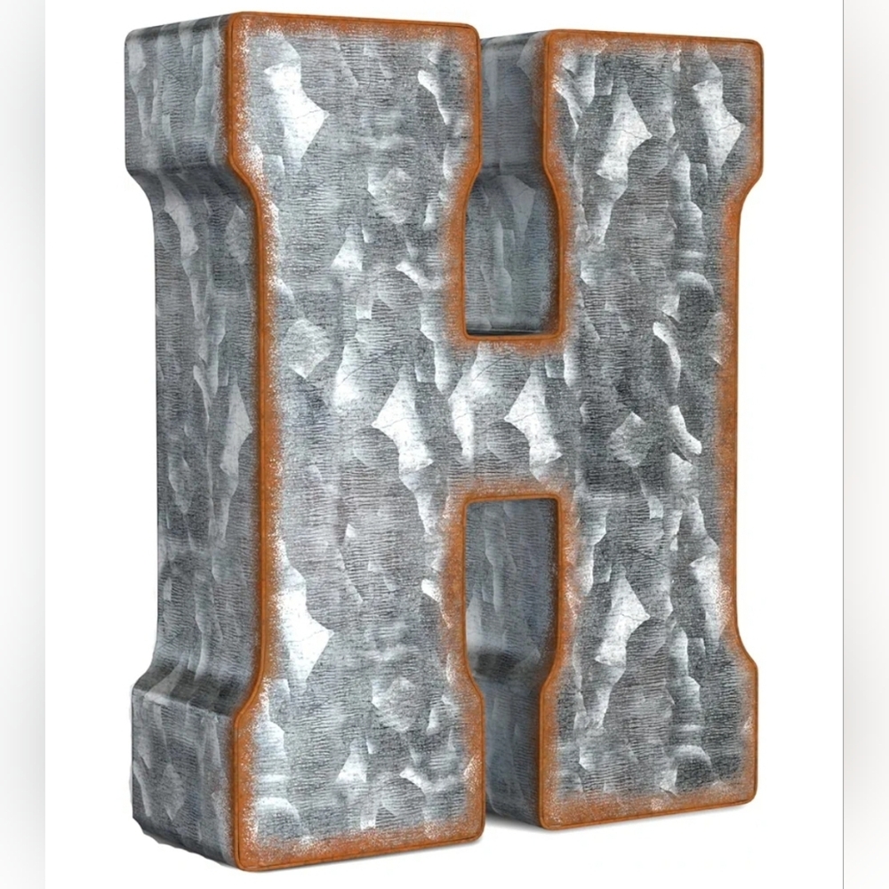 Gray Silver Premium Galvanized Metal 3D Letter H